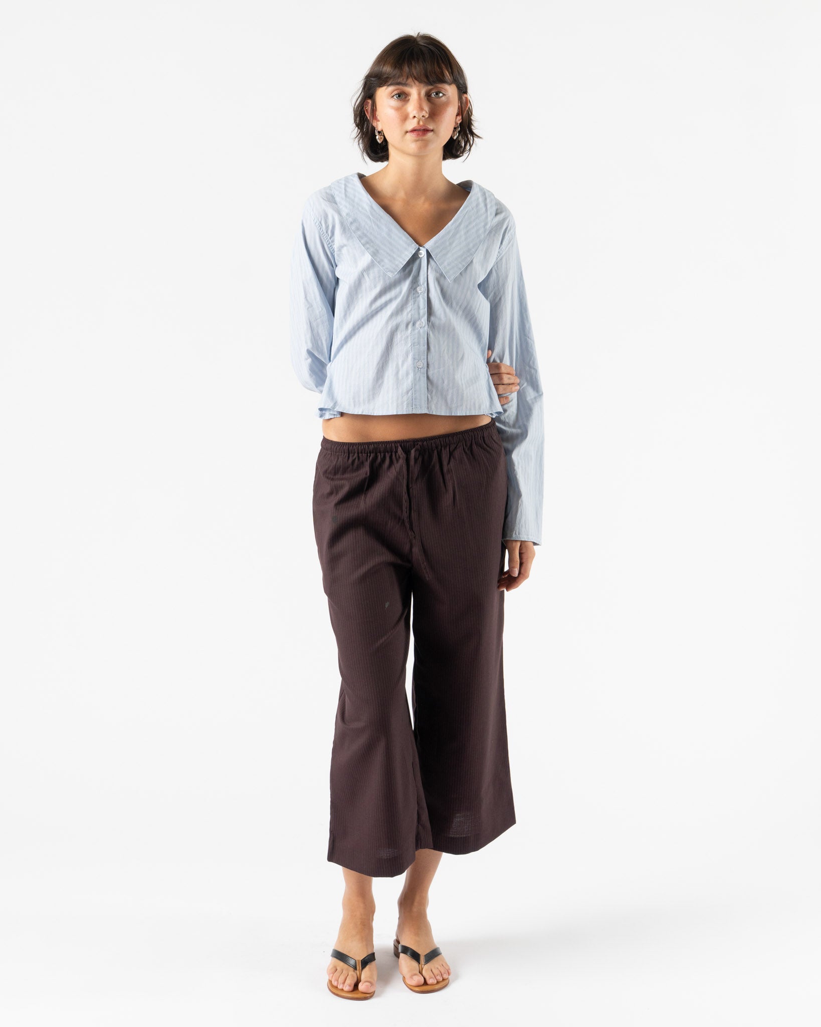 Deiji Studios Drawcord Culotte in Burgundy Brown Stripe