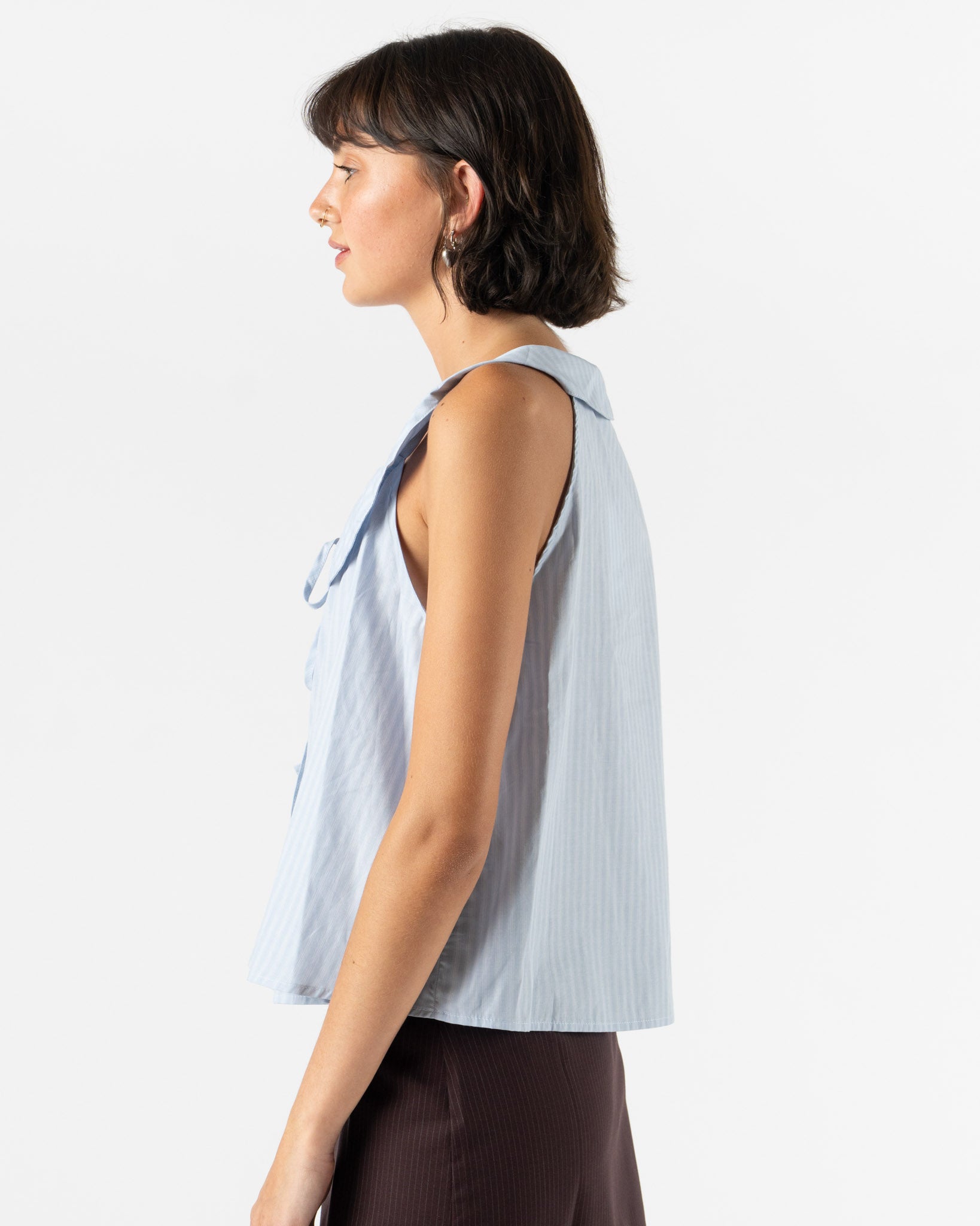 Deiji Studios Round Collar Top in Lake Blue Stripe