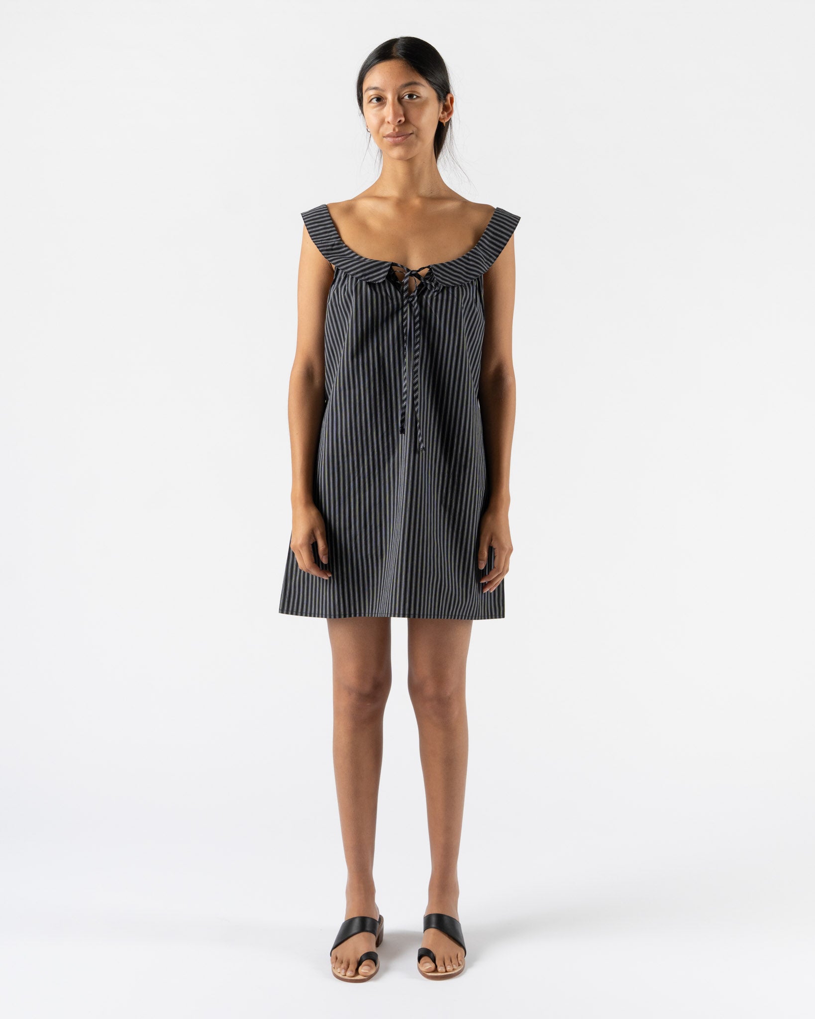 Deiji Studios Rounded Neck Dress in Mono Stripe