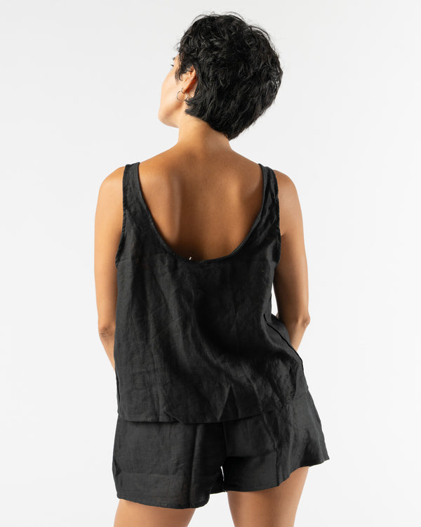 Deiji Studios Open Linen Short Set in Black