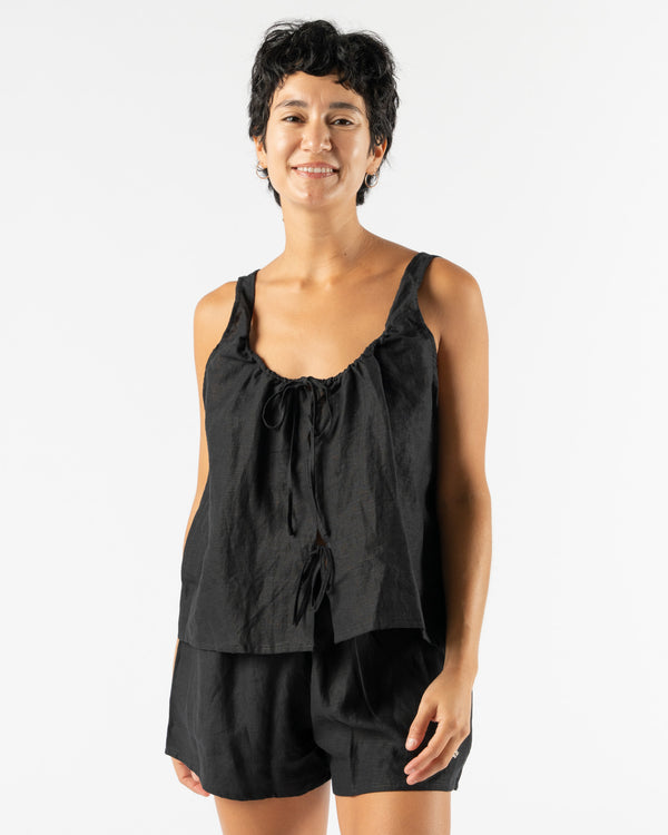 Deiji Studios Open Linen Short Set in Black