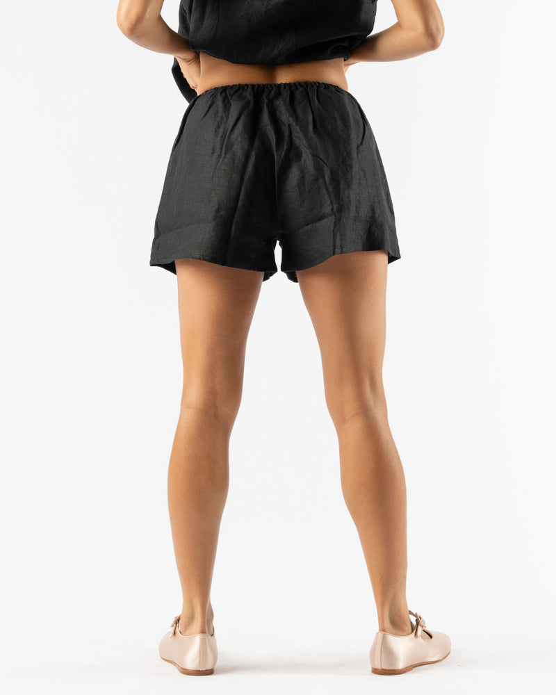 Deiji Studios Open Linen Short Set in Black