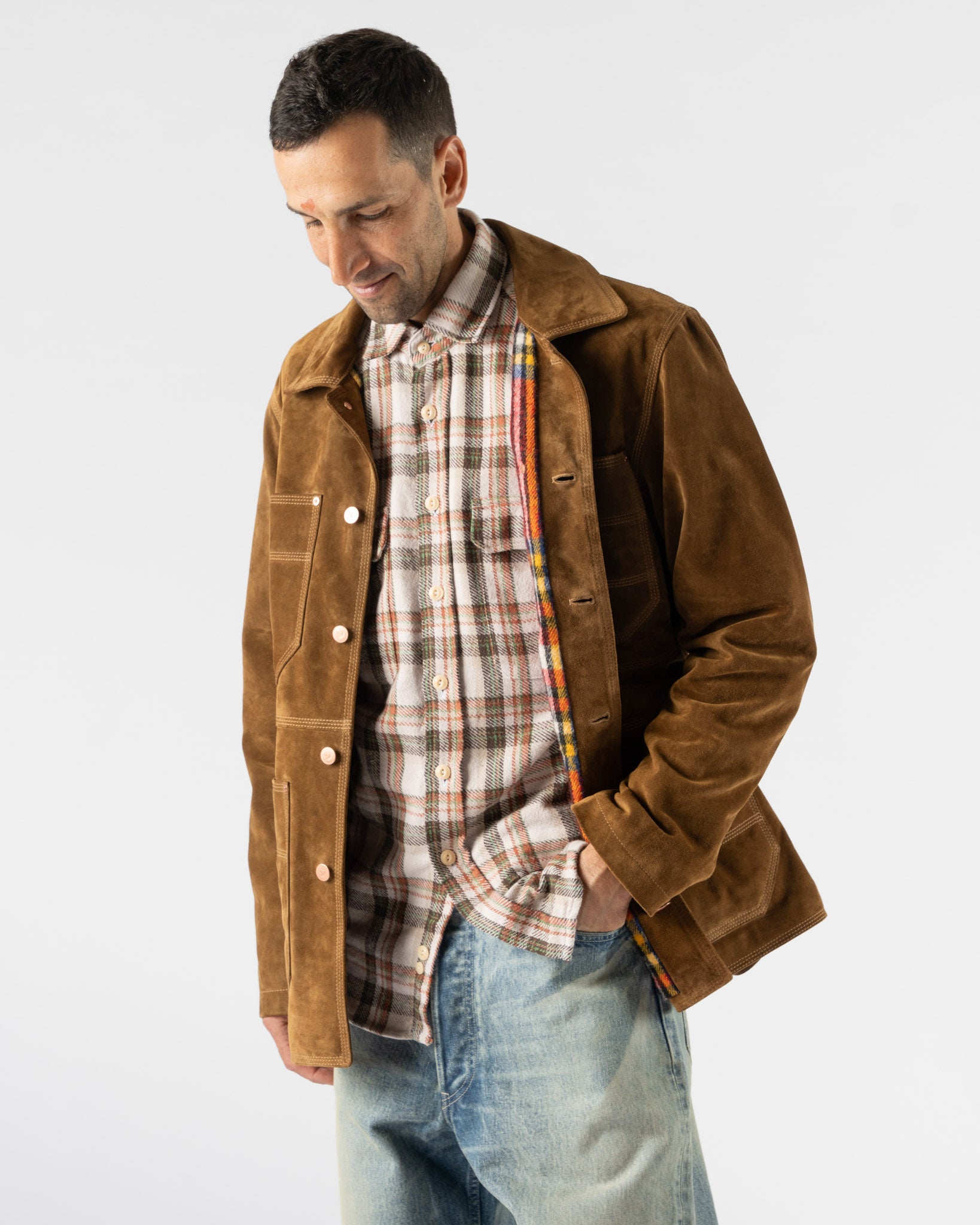 Drake's Wool Lined Welder Jacket in Dark Brown