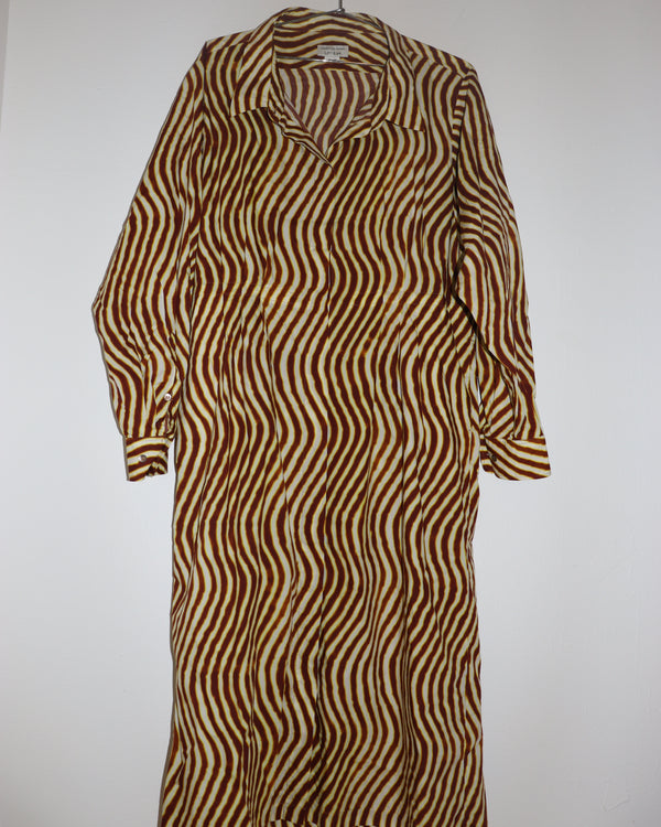 Pre-owned: Dries Van Noten Darlo Pleated Striped Midi Length Dress