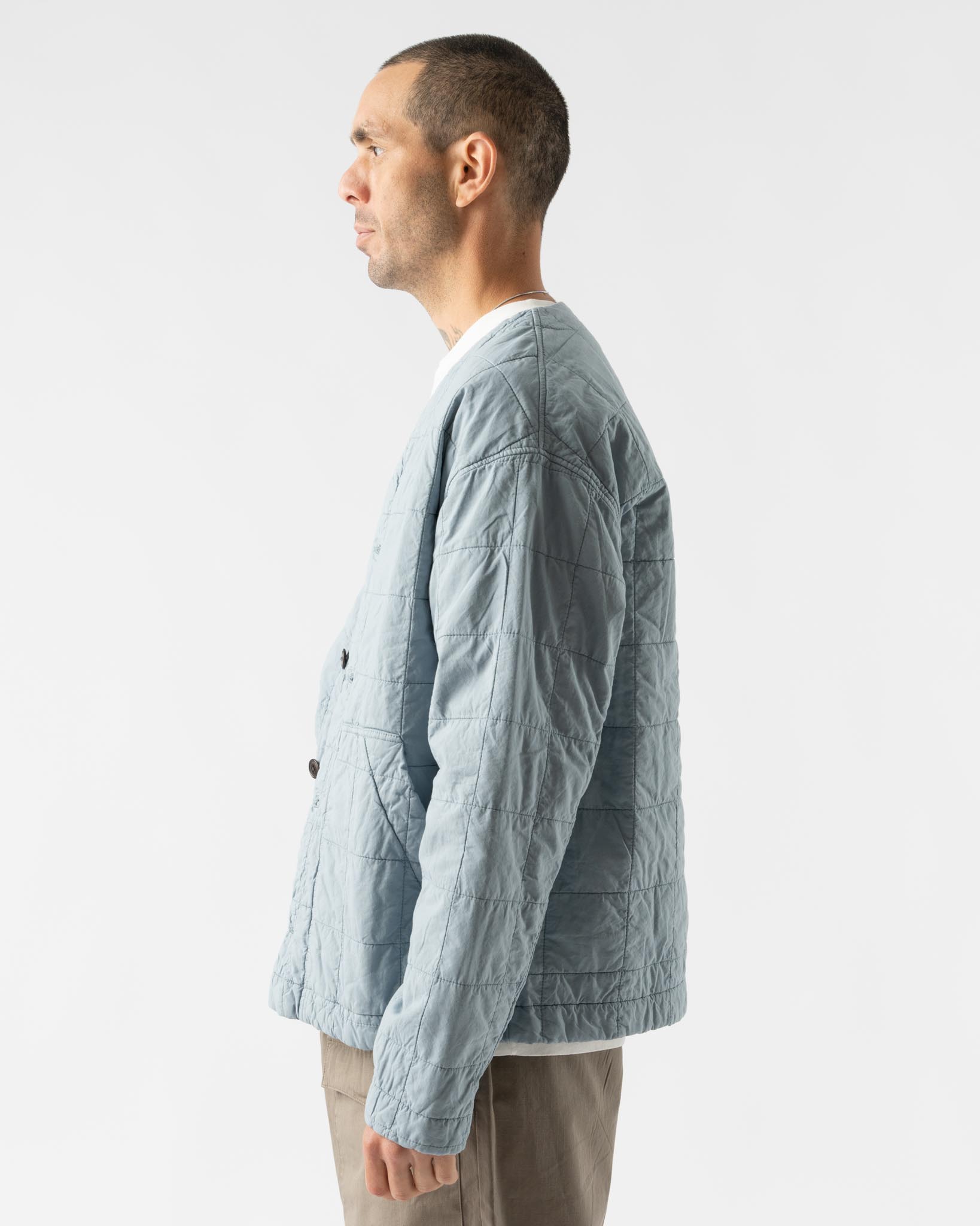 Eat Dust Padded Baseball Cardigan in Blue Fog