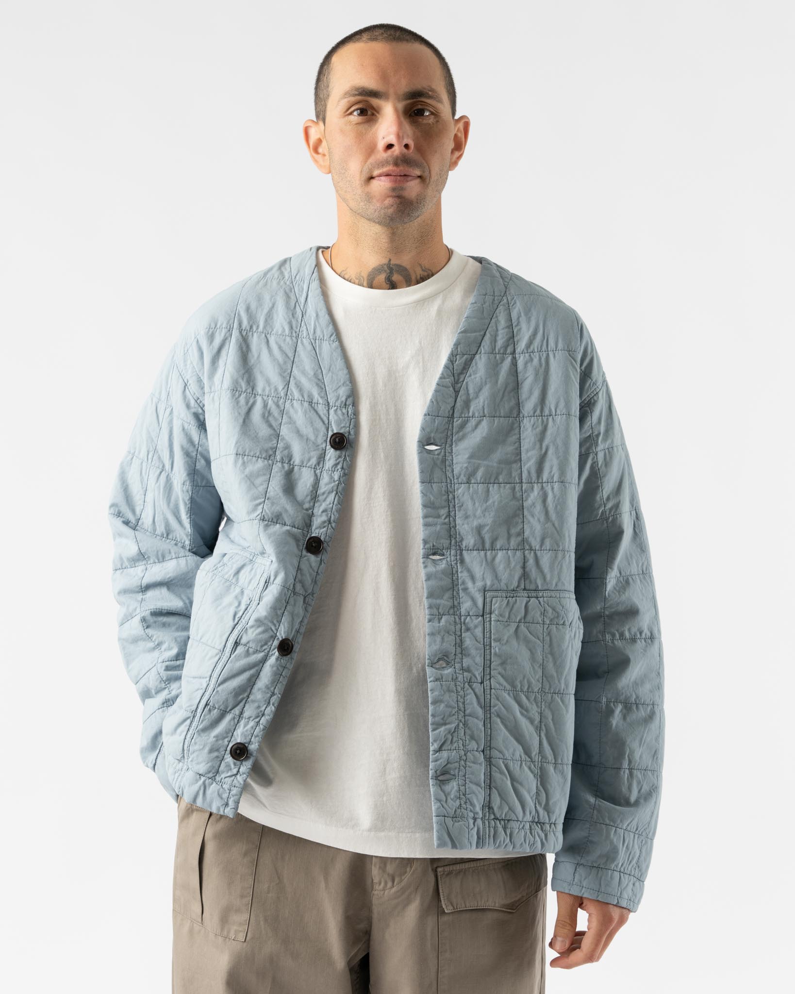 Eat Dust Padded Baseball Cardigan in Blue Fog