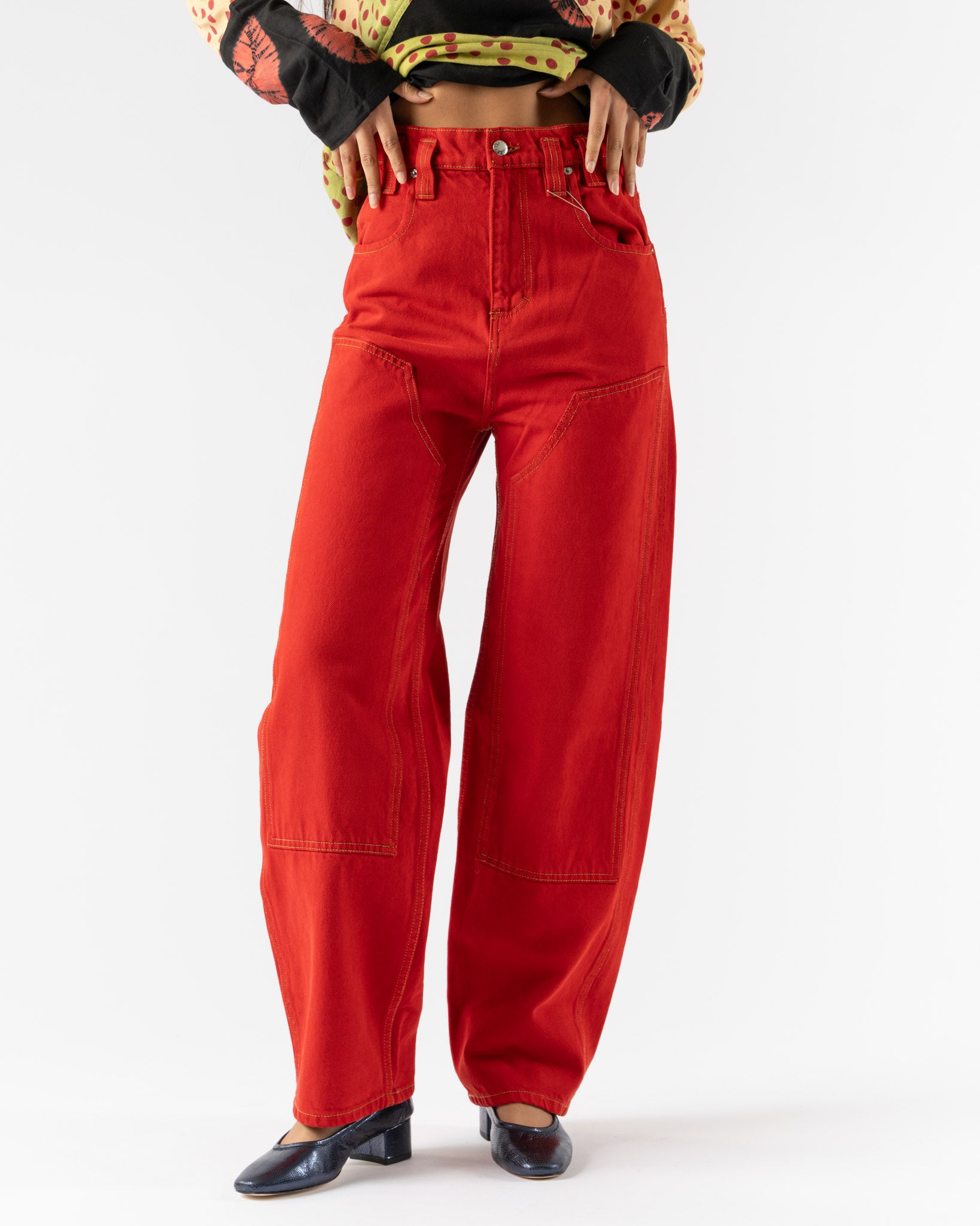 Eckhaus Latta Double Knee Baggy Jean in Poppy