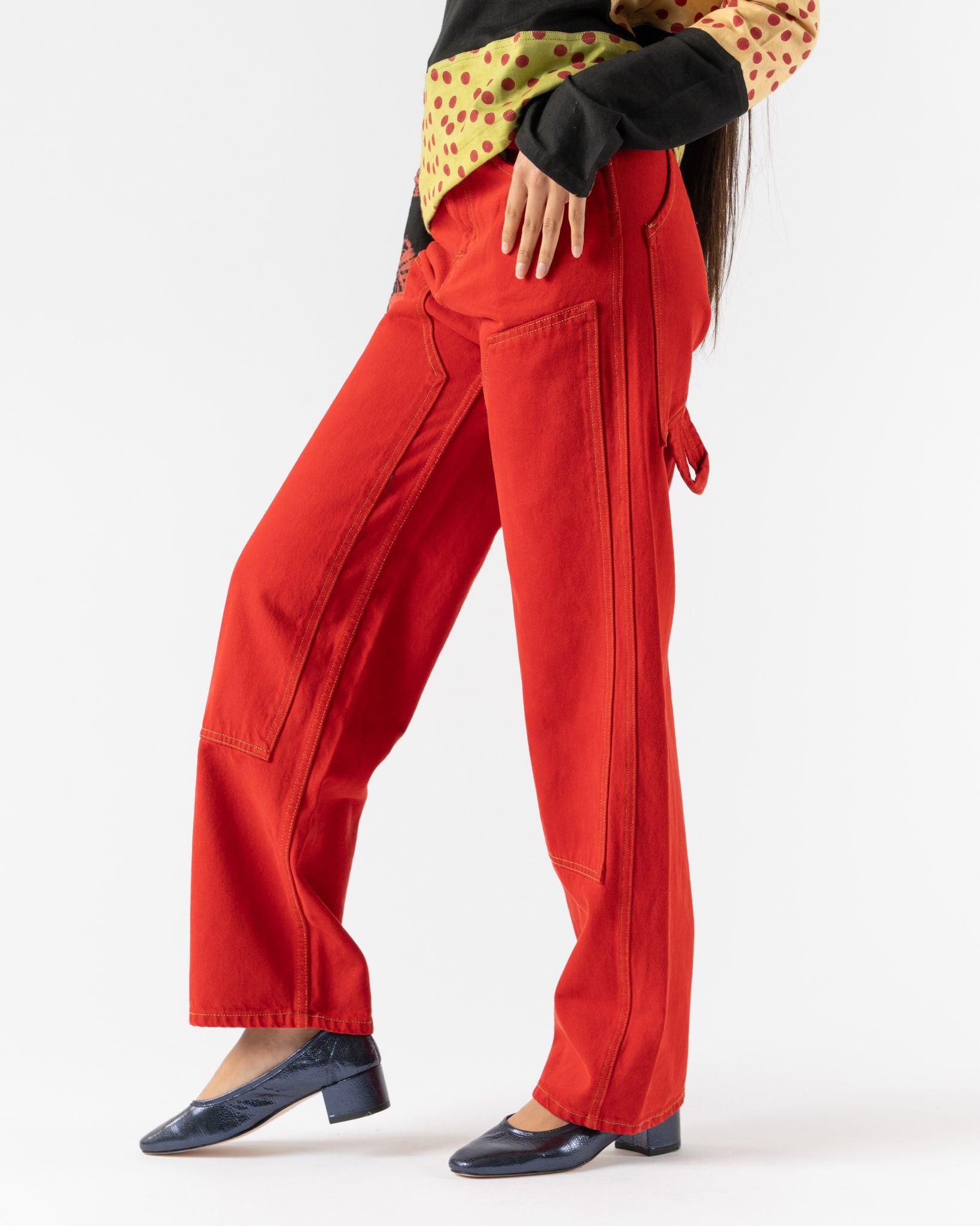 Eckhaus Latta Double Knee Baggy Jean in Poppy