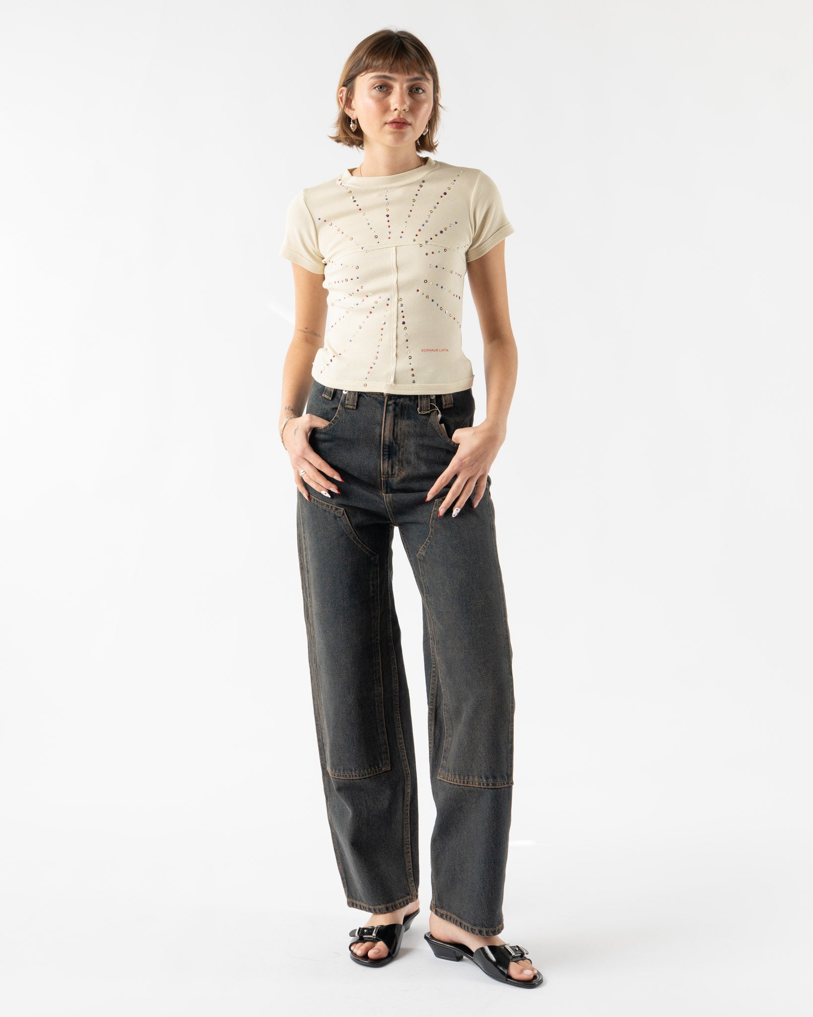 Eckhaus Latta Lapped Baby Tee in Sunburst