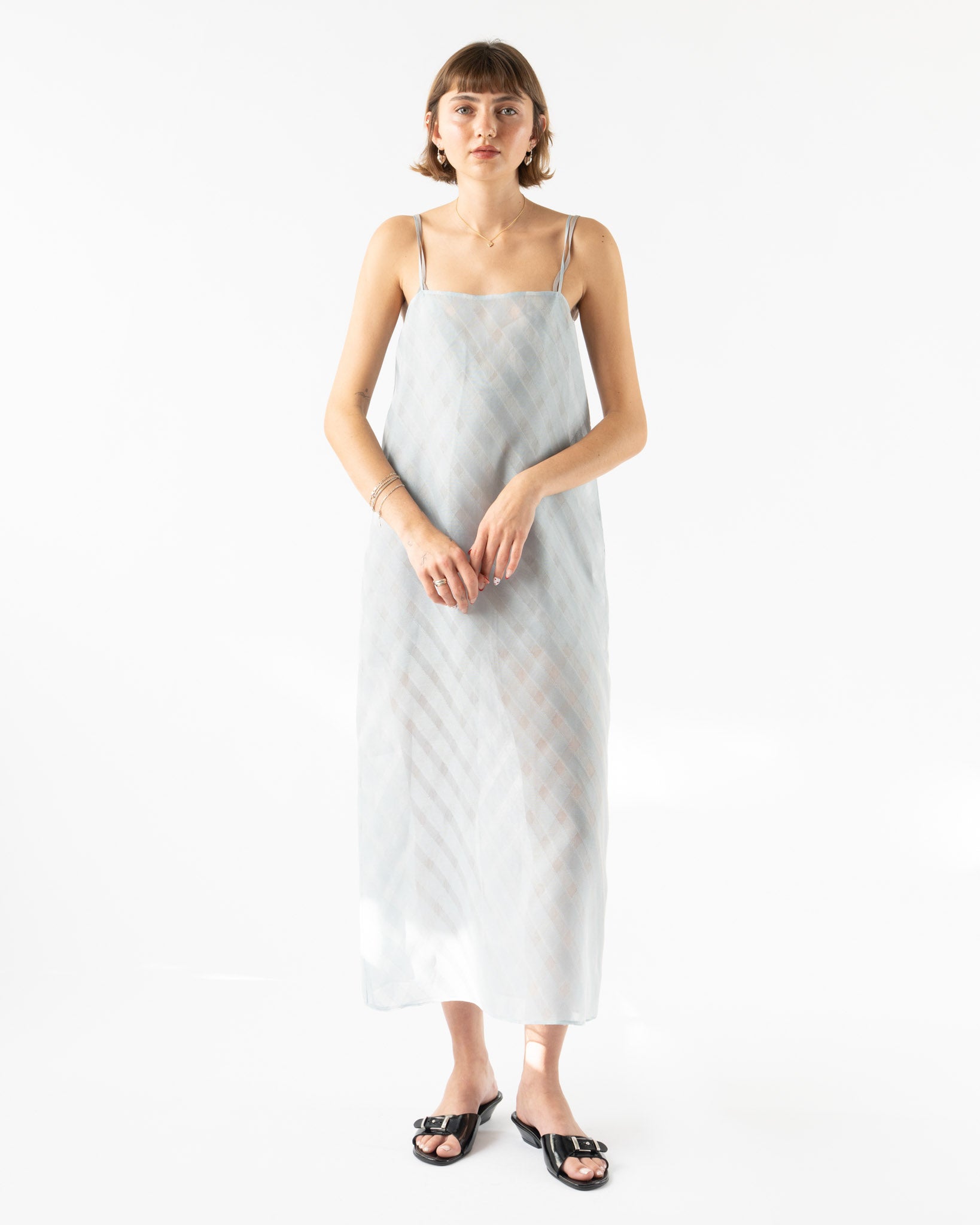 Auralee Sheer Silk Cotton Cut Jacquard Camisole Dress