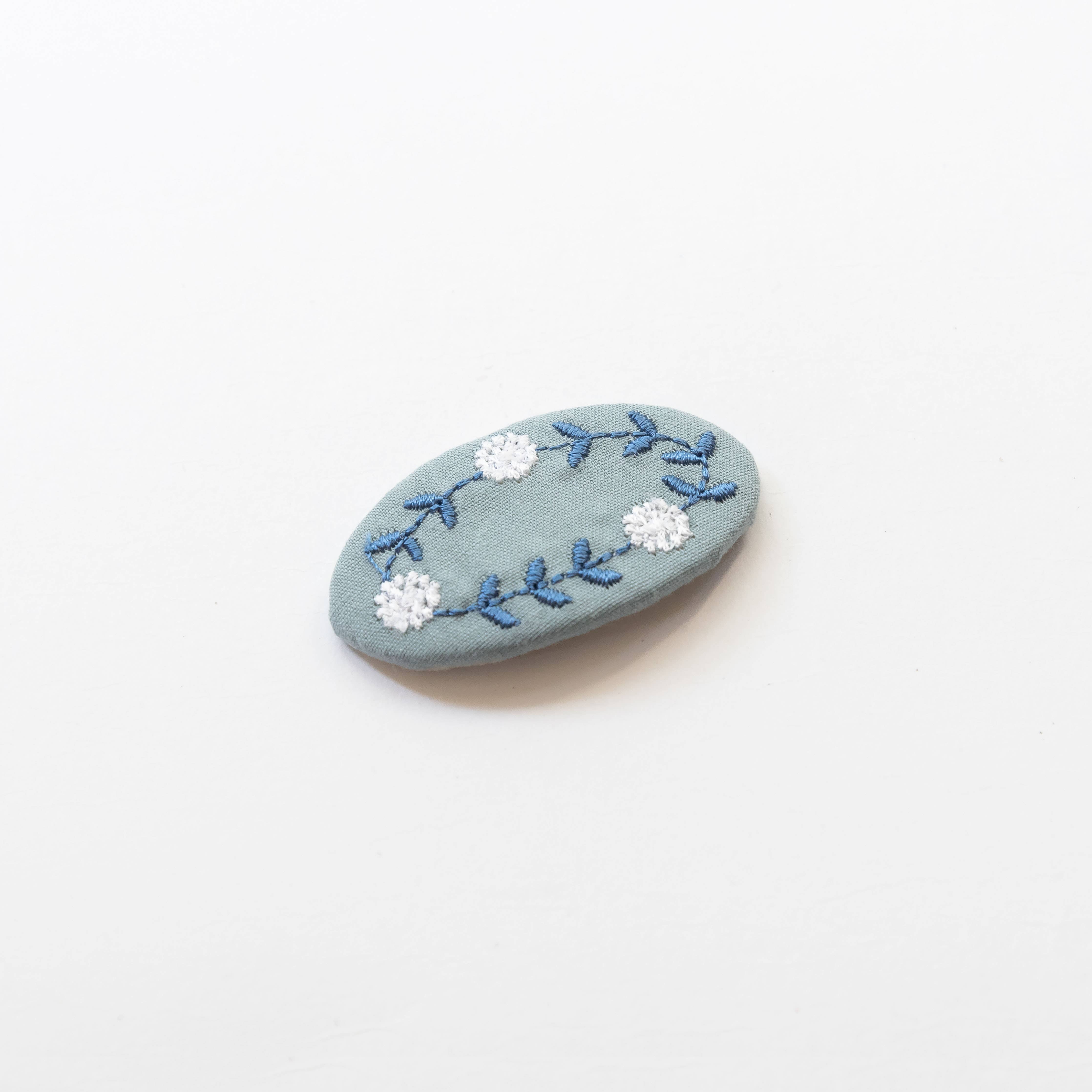 Tangle Shiny Stars - Oval Embroidered Floral Snap Hair Clips | Sky Blue