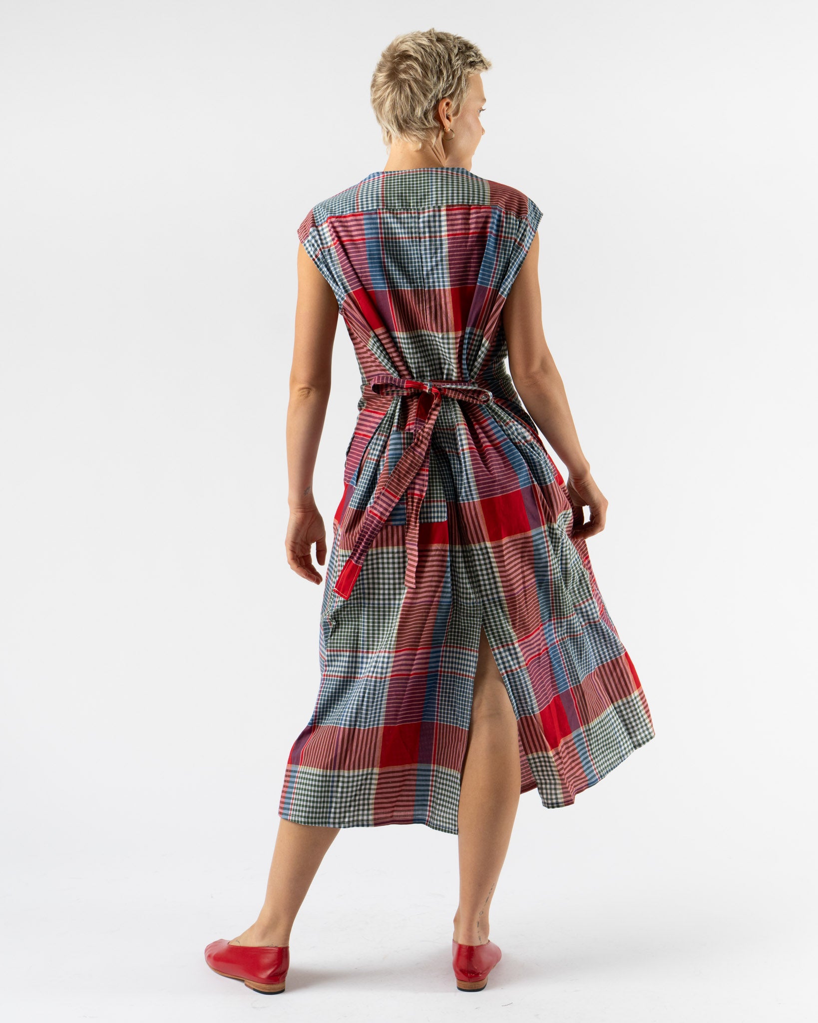 Engineered Garments Bush Dress in Red/Green Cotton Big Madras Plaid