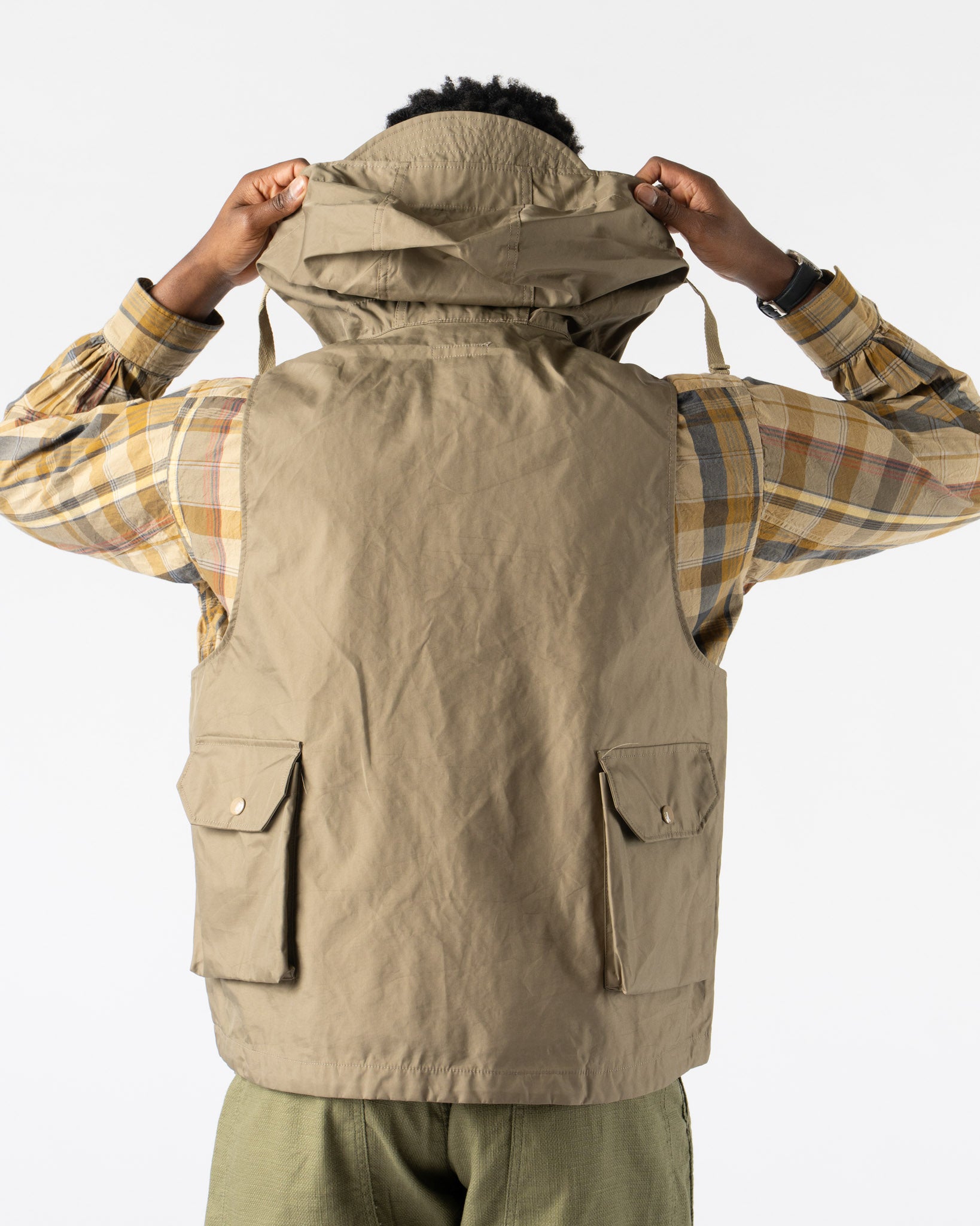 Engineered Garments Field Vest in Khaki 3 Layers Nyco