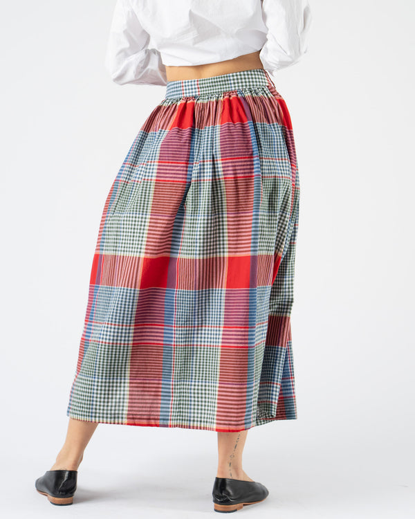 Engineered Garments Gather Skirt in Red/Green Cotton Big Madras Plaid