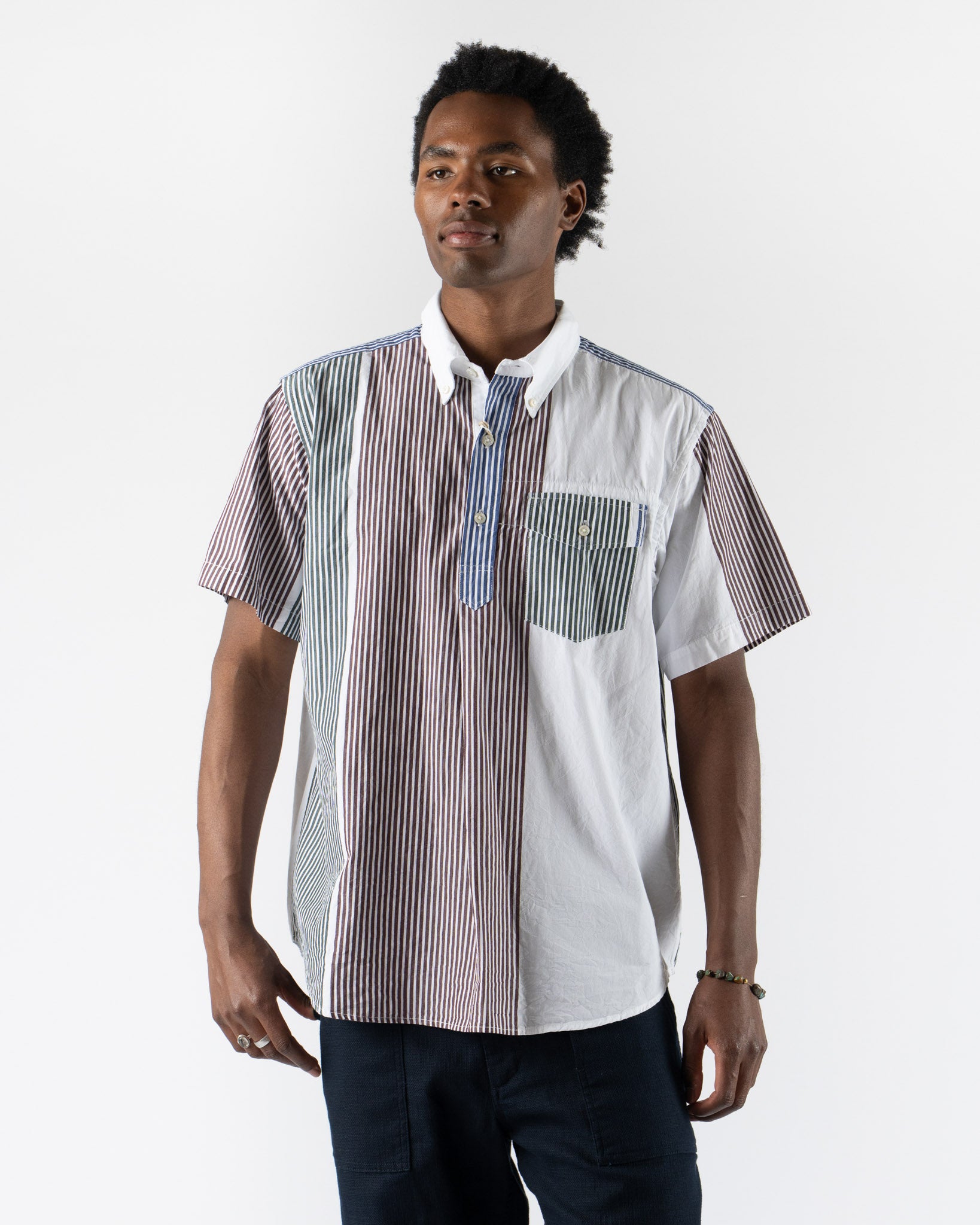 Engineered Garments Popover BD Shirt in Multi Color Cotton Block Stripe