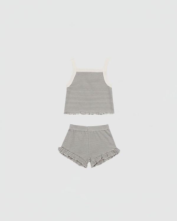 Quincy Mae Evie Tank and Shortie Set in Lagoon Micro Stripe