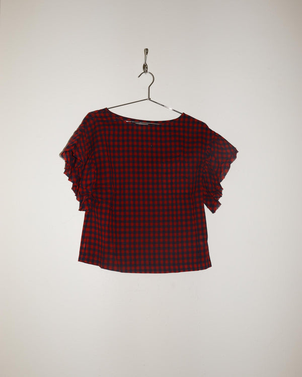 Pre-owned: Father's Daughter Plaid Frayed Sleeve Top