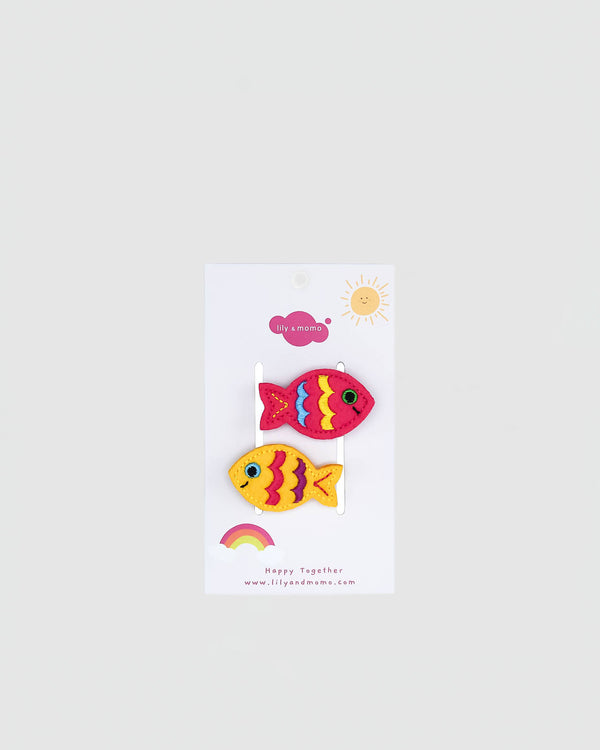 Lily and Momo Friendly Fish Hair Clips in Pink and Yellow