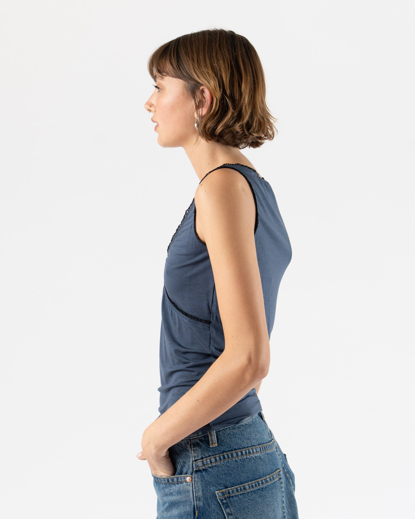 Fruity Booty Frill Wrap Top in Navy