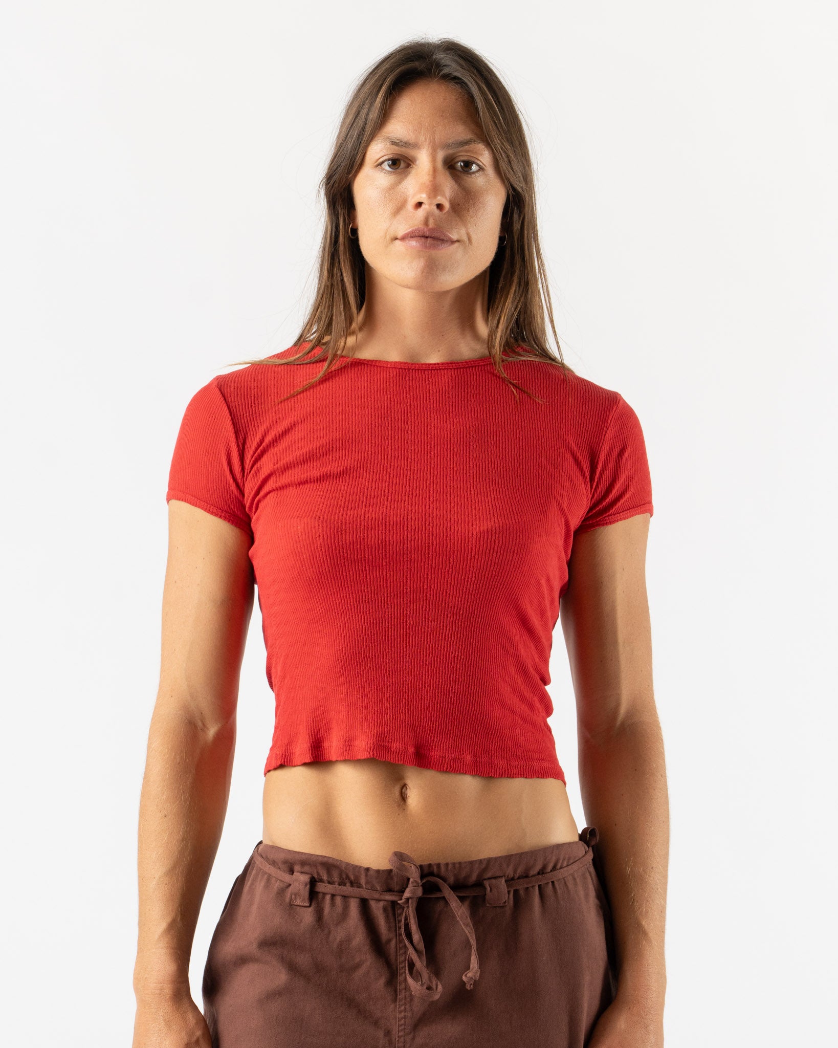 Gil Rodriguez Pointelle Perla Tee in Tomate