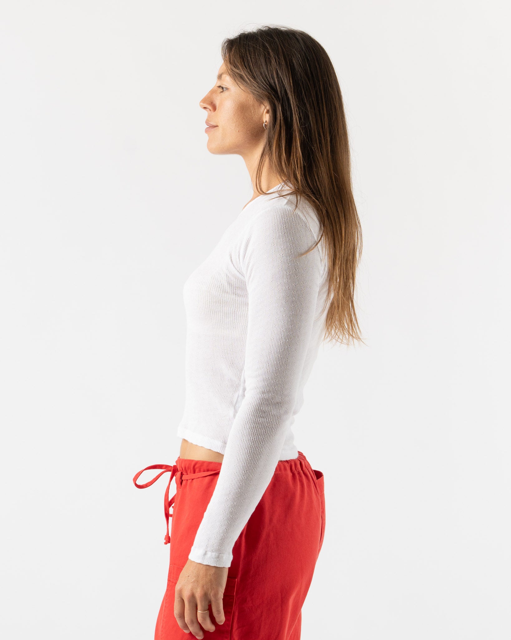 Gil Rodriguez Pointelle Long Sleeve Tee in White