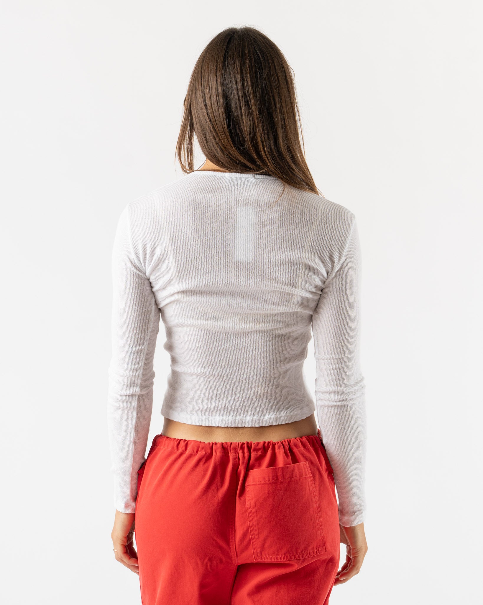 Gil Rodriguez Pointelle Long Sleeve Tee in White