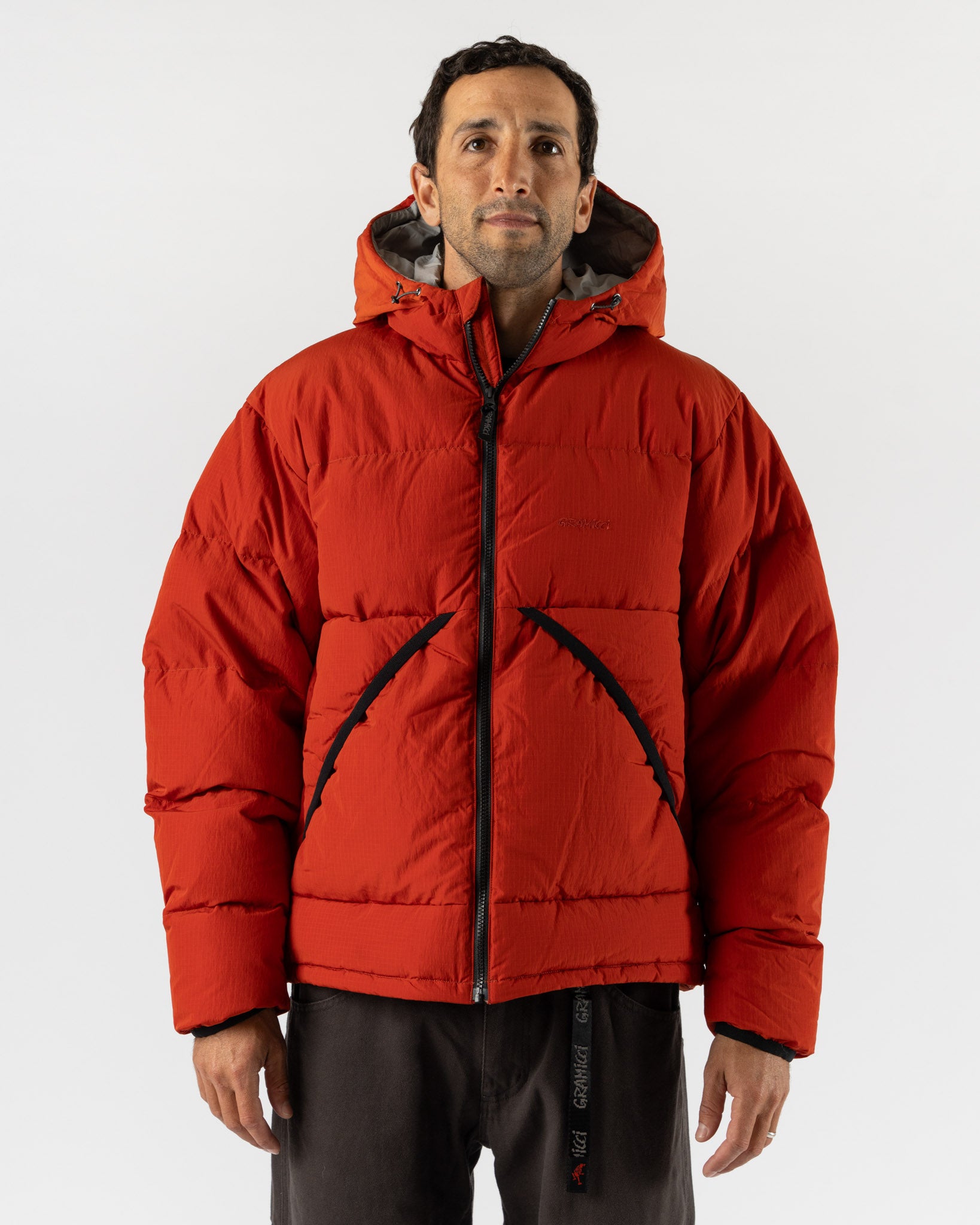 Gramicci Down Puffer Hooded Jacket in Burnt Red