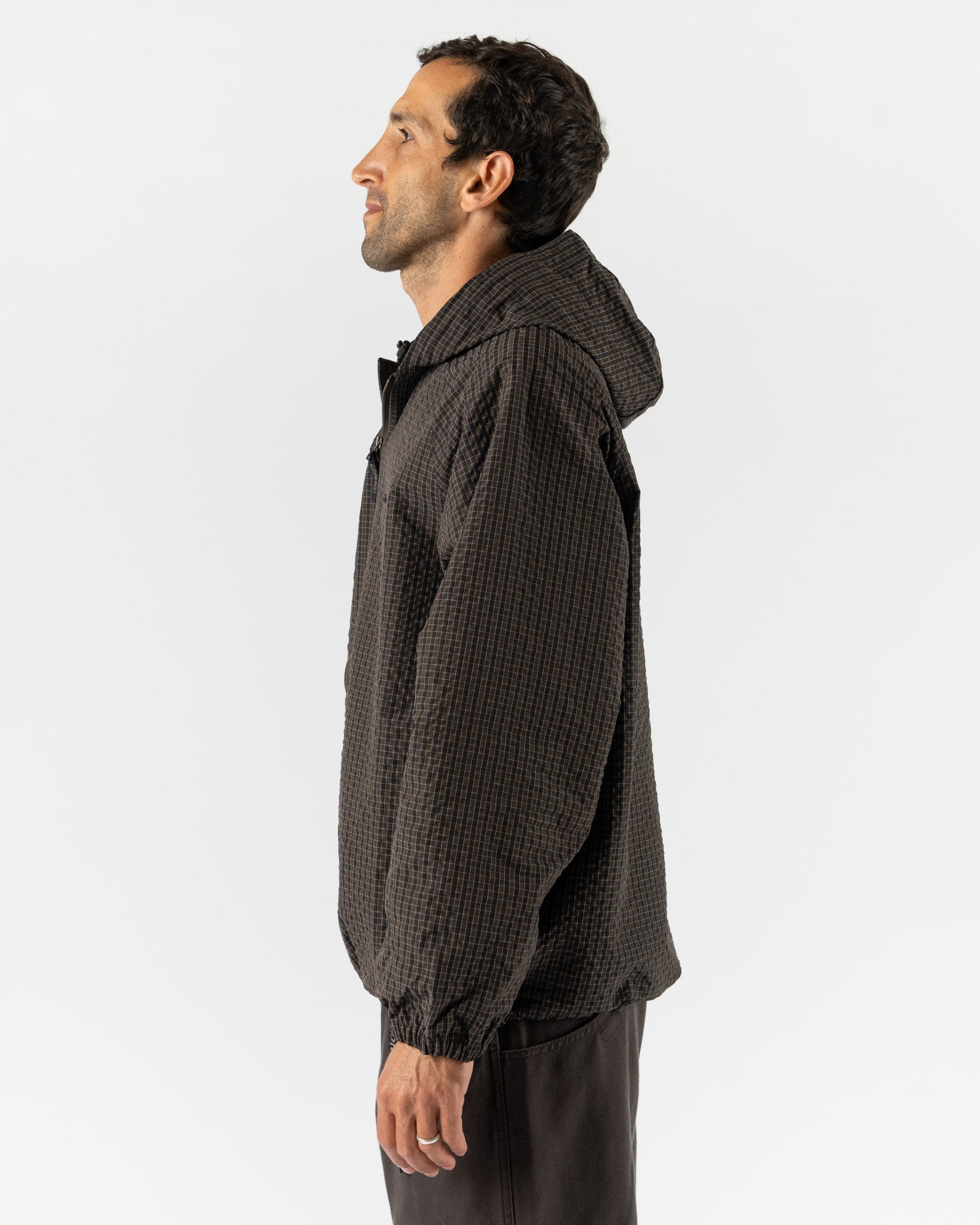 Gramicci Northside Plaid Hooded Jacket in Deep Brown