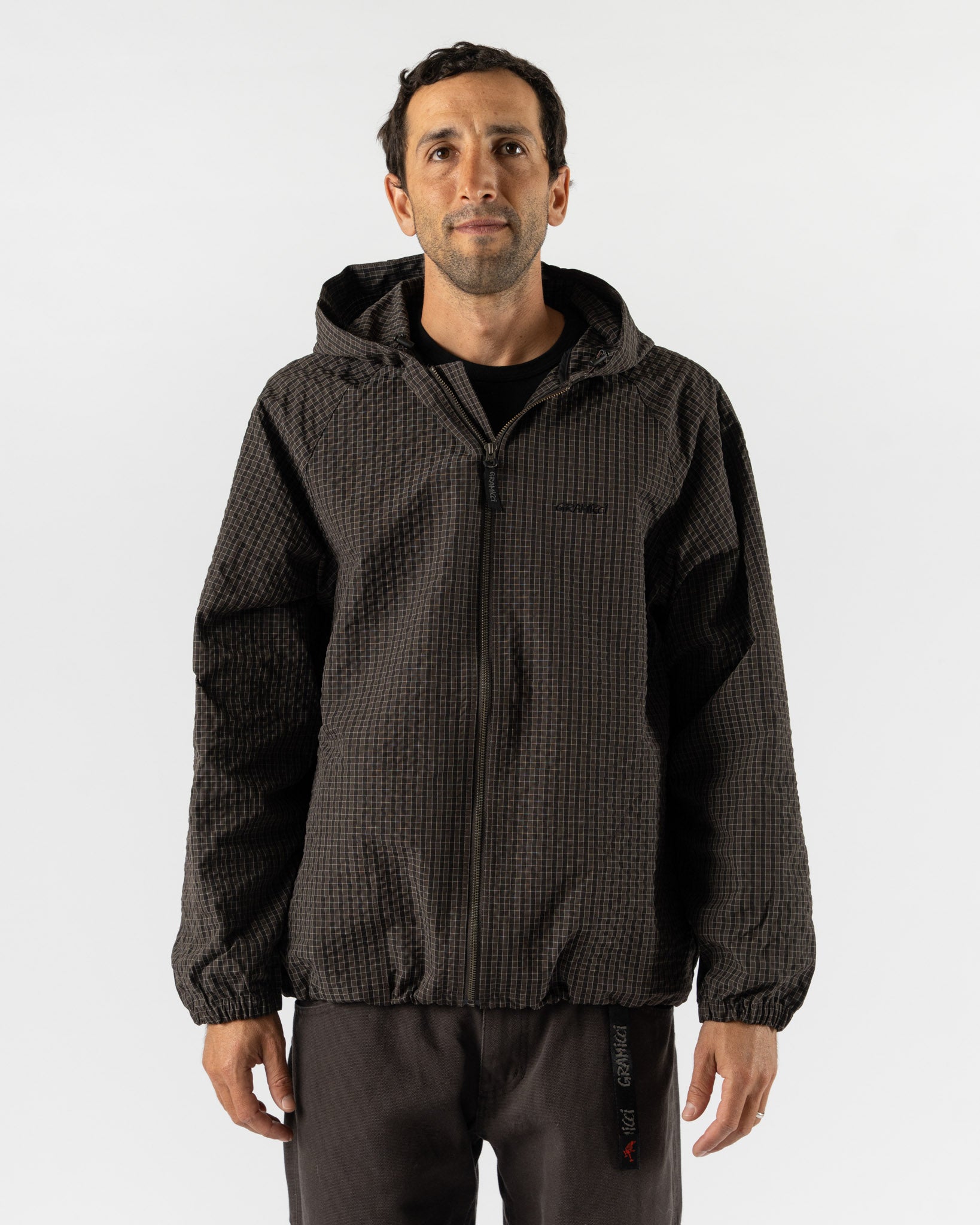 Gramicci Northside Plaid Hooded Jacket in Deep Brown