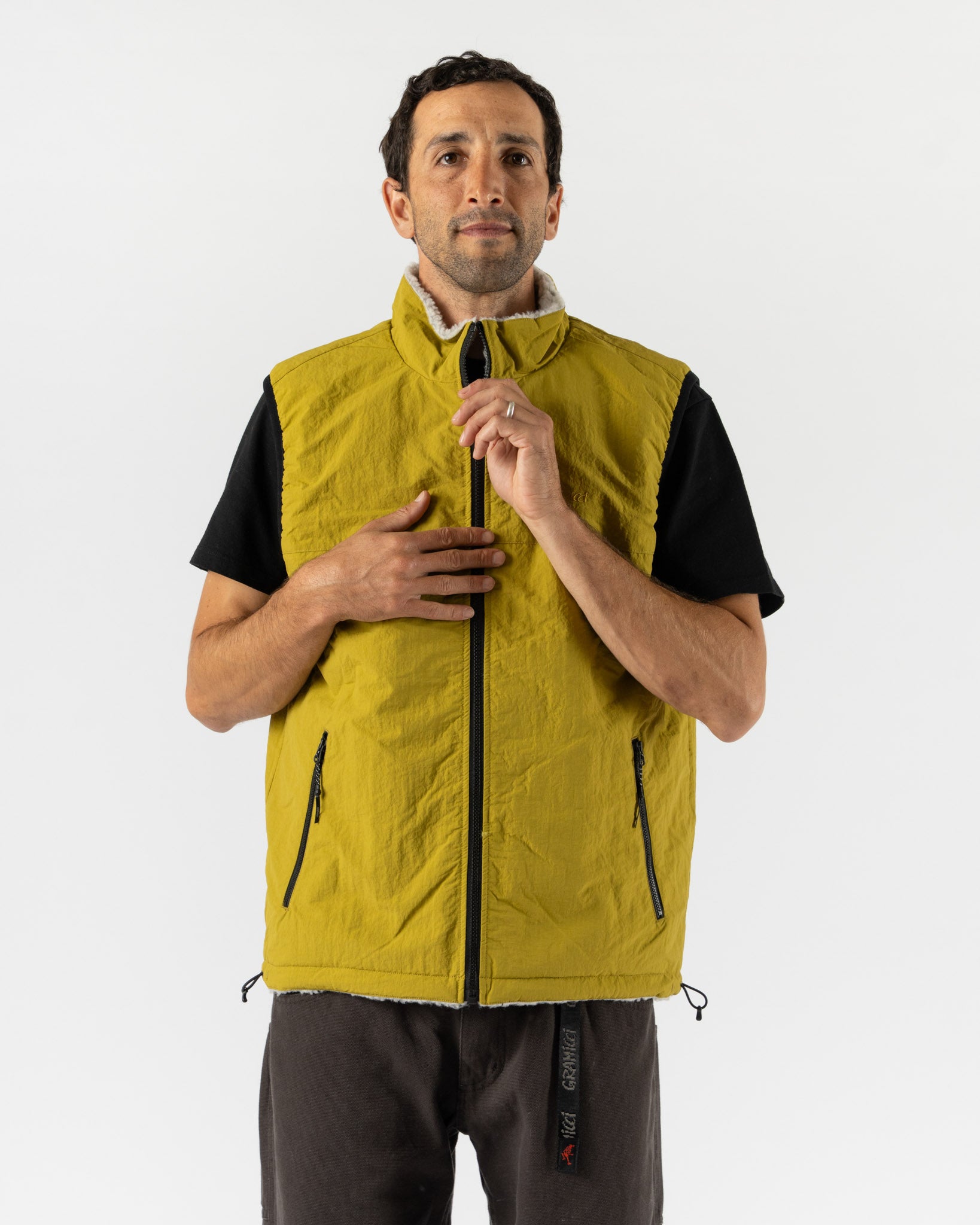 Gramicci Reversible Sherpa Vest in Natural/Chartreuse