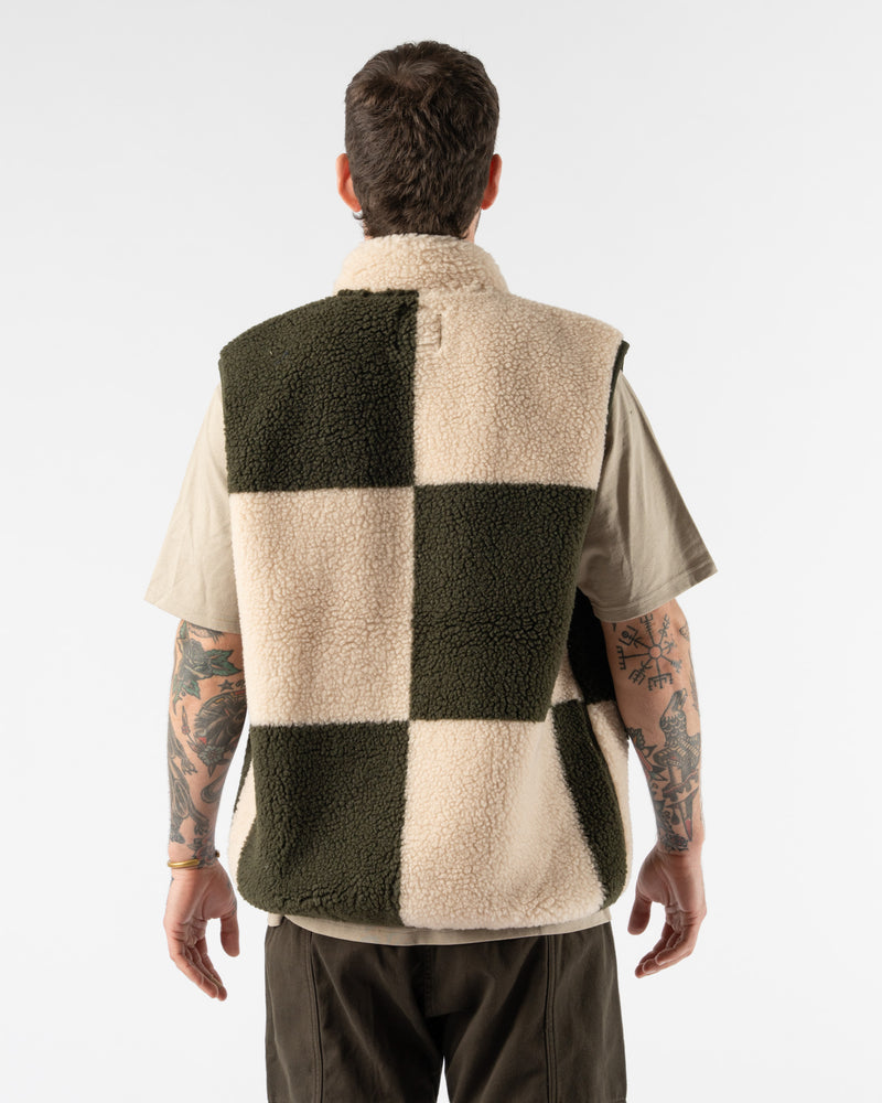 Gramicci Checkered Sherpa Vest in Natural/Olive Check