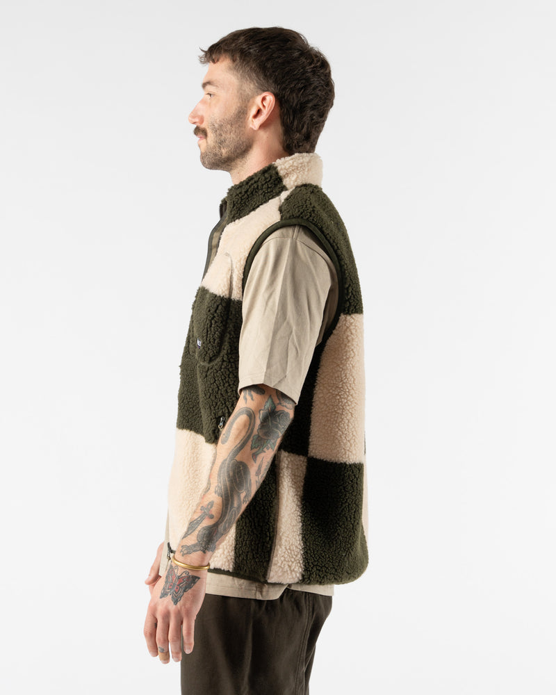 Gramicci Checkered Sherpa Vest in Natural/Olive Check