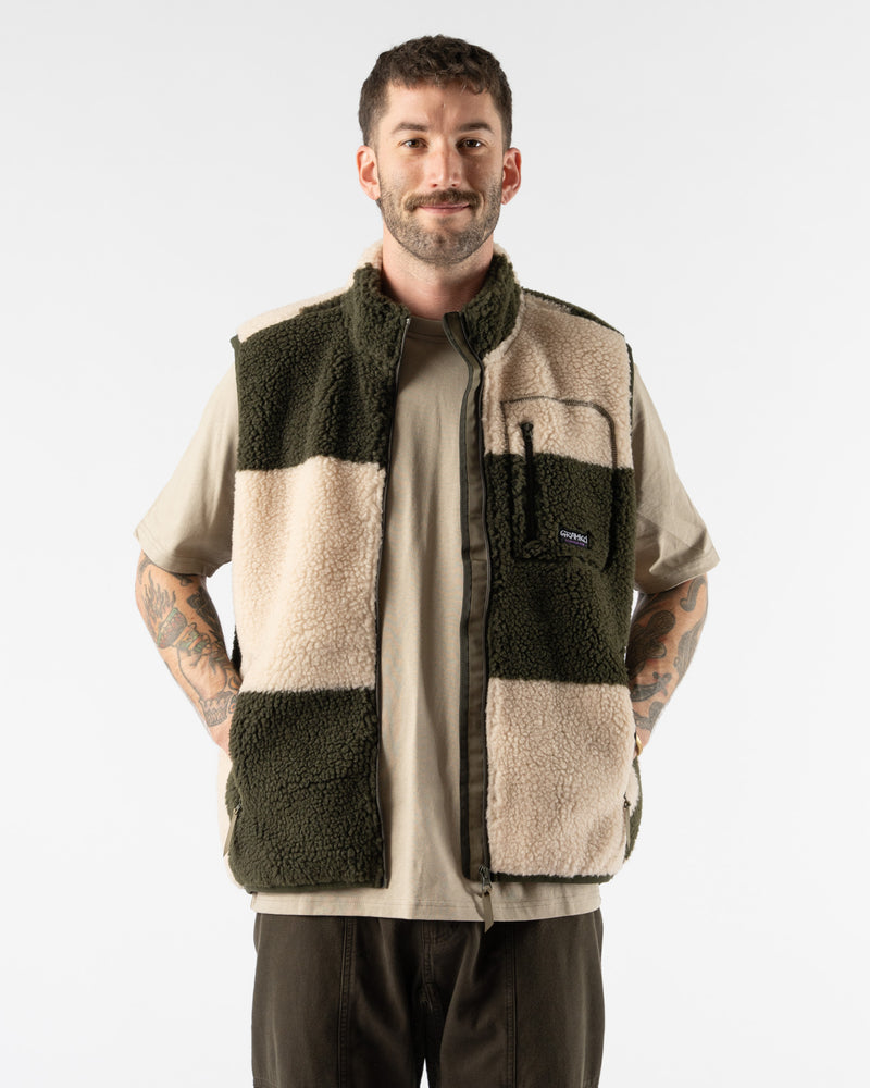 Gramicci Checkered Sherpa Vest in Natural/Olive Check