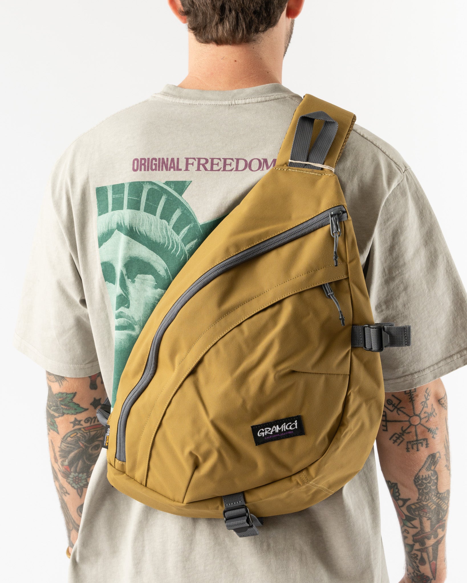 Gramicci Cordura Sling Bag in Tan Curated at Jake and Jones