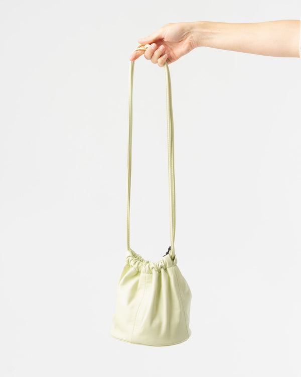 Modern Weaving Mini Drum Drawstring Bucket Bag in Melon