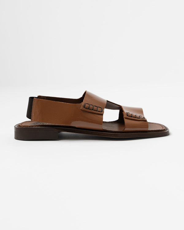 Hereu Llaut 2 Crinkled Glossy Slingback Loafer Sandal in Brown