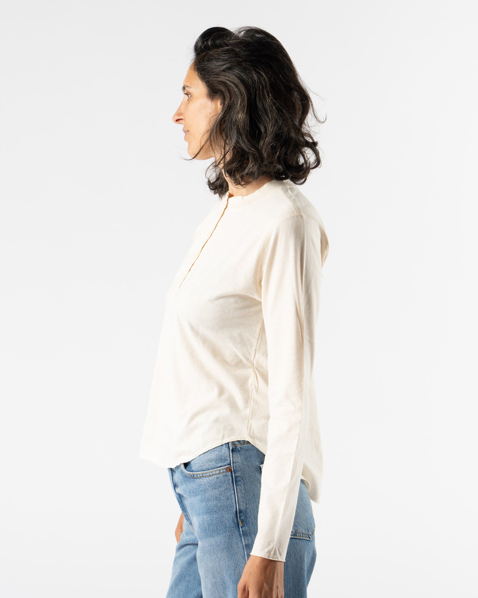 Ichi Antiquités Undyed Henley Shirt in Natural