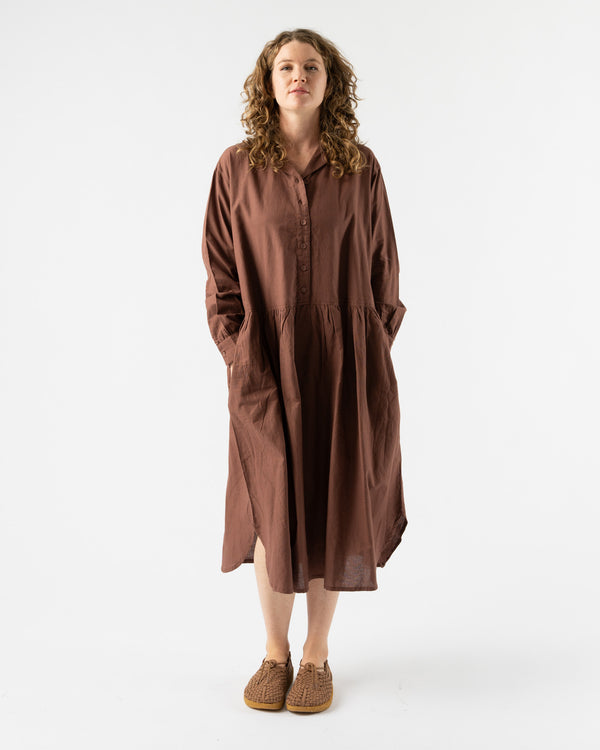 Ichi Antiquités Woven Cotton Dress in Brown