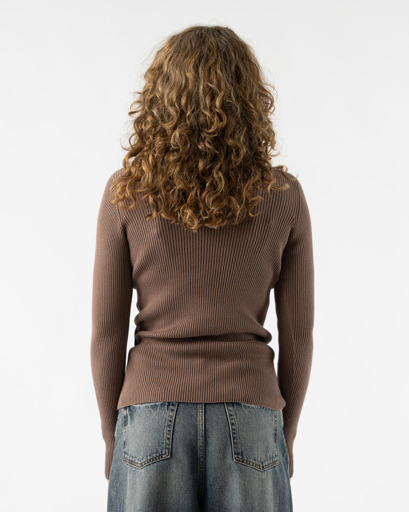 Ichi Antiquités Ribbed Cotton Turtleneck in Mocha