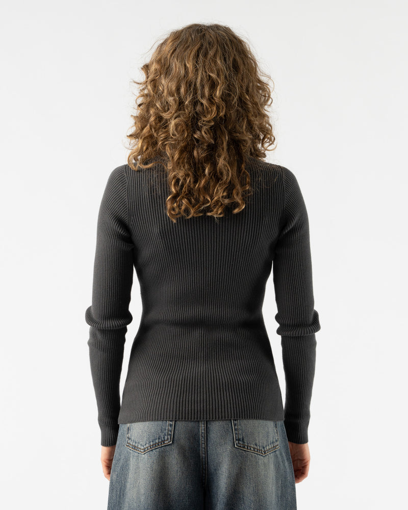 Ichi Antiquités Ribbed Cotton Turtleneck in Charcoal