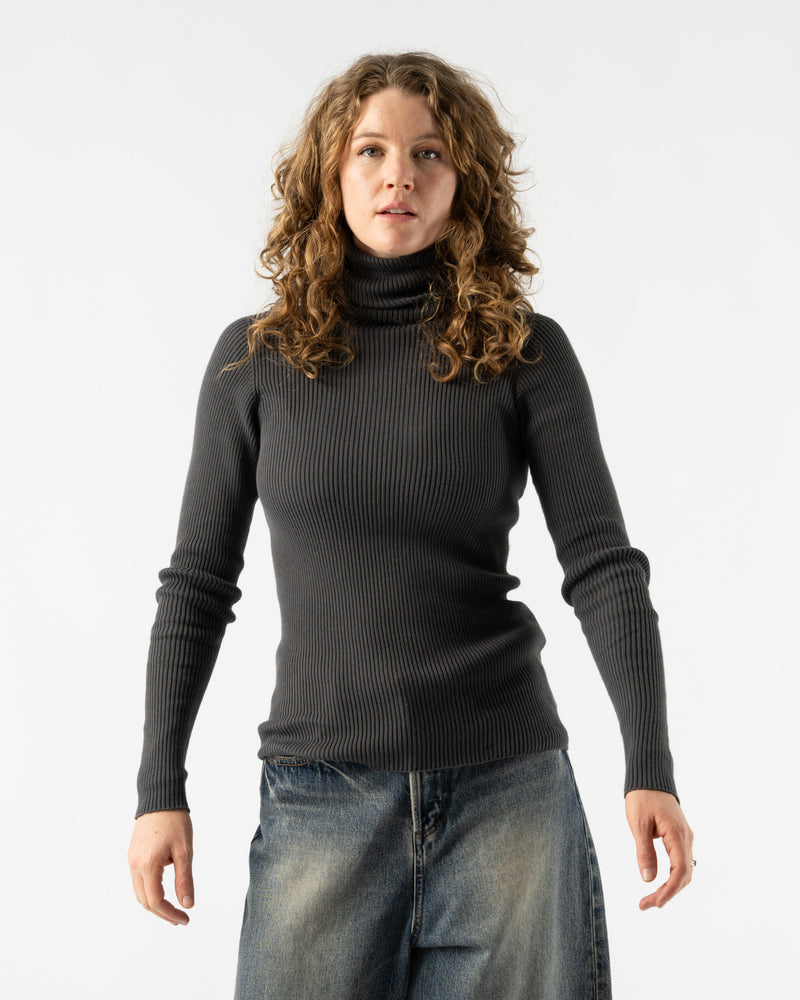 Ichi Antiquités Ribbed Cotton Turtleneck in Charcoal