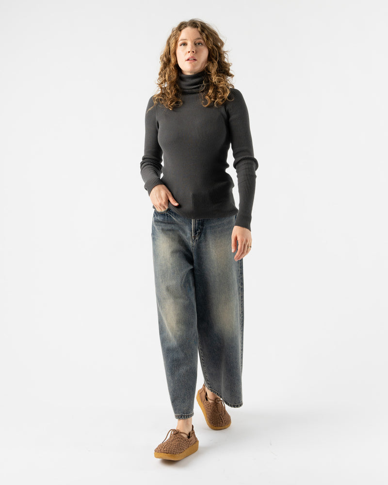 Ichi Antiquités Ribbed Cotton Turtleneck in Charcoal