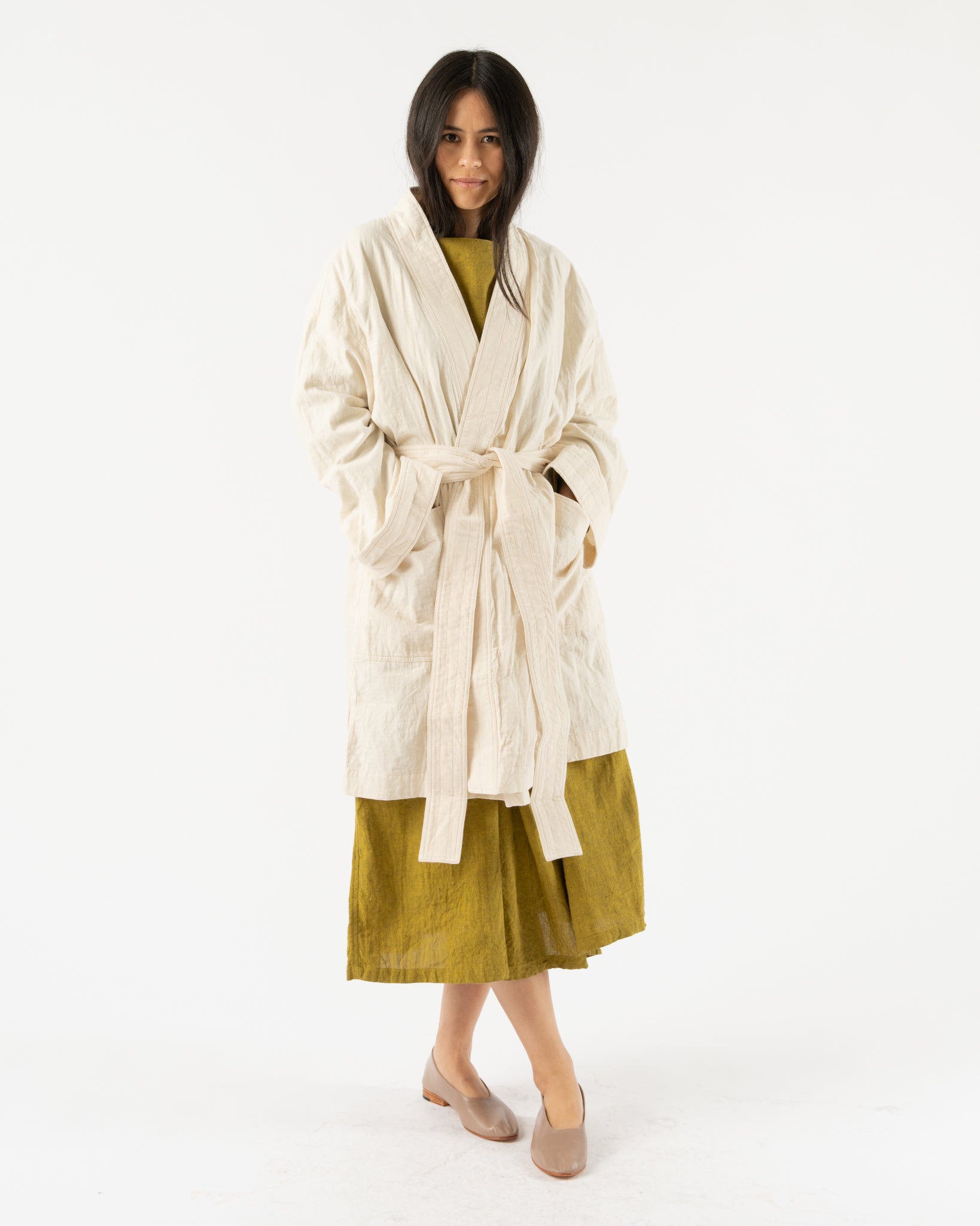 Ichi Antiquités Azumadaki Quilt Robe in Ivory