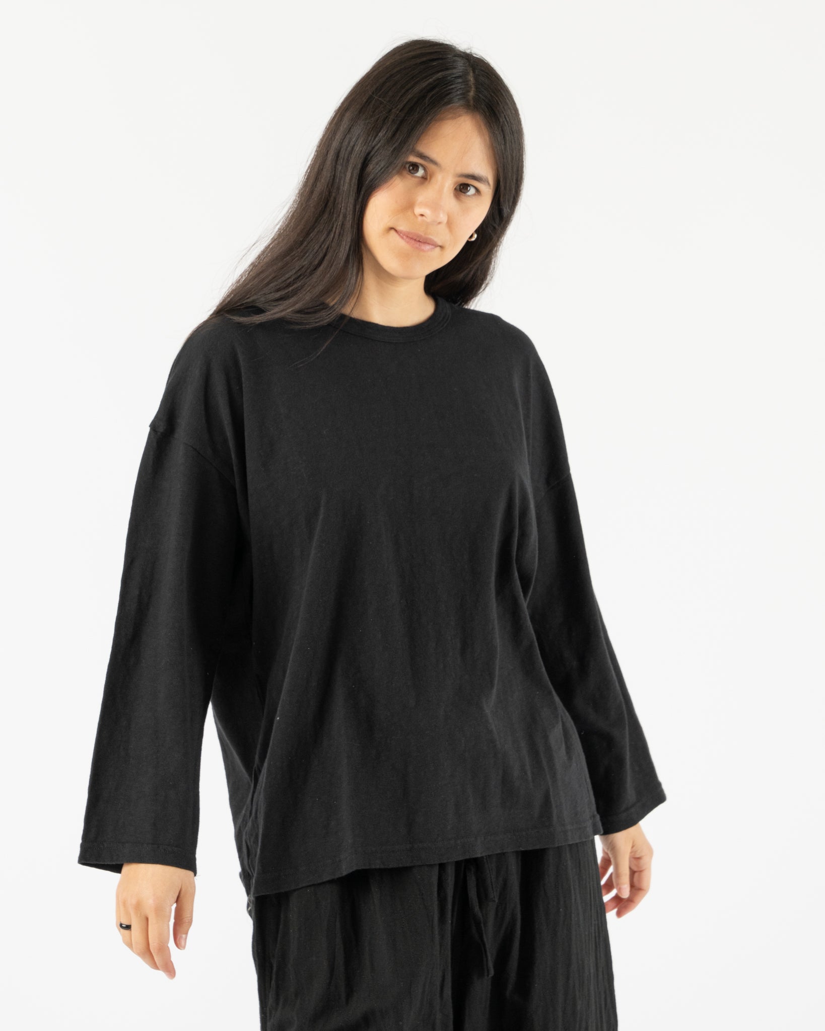 Ichi Antiquités Knit Cotton Pullover Sweater in Black