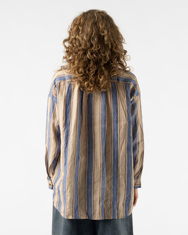 Ichi Antiquités Linen Stripe Shirt in Blue