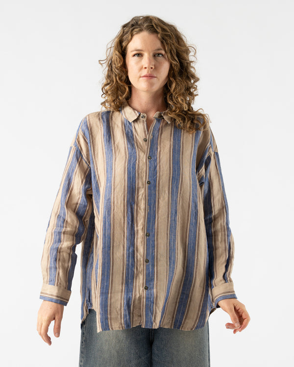 Ichi Antiquités Linen Stripe Shirt in Blue