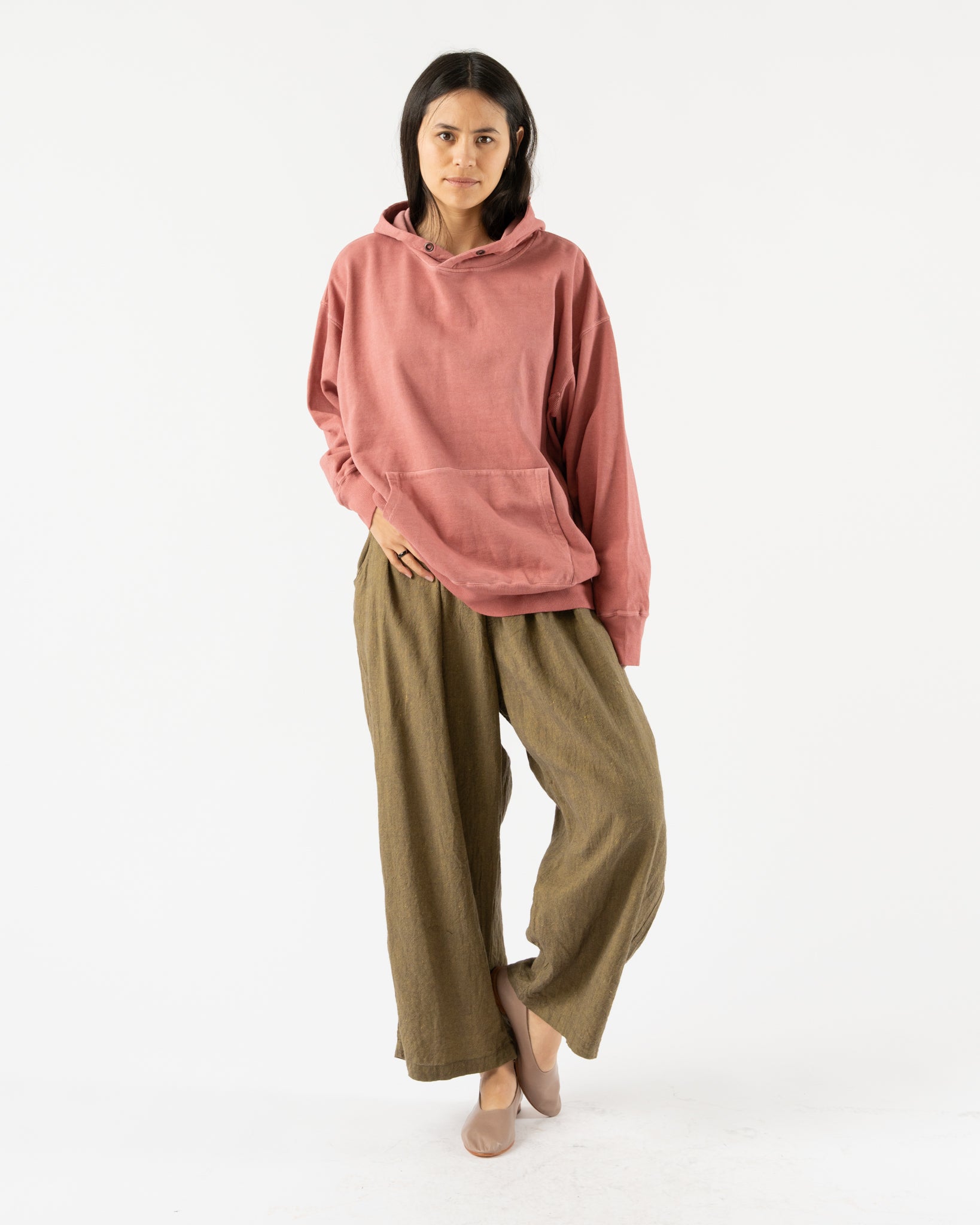 Ichi Antiquités Pigment French Terry Hoodie in Red