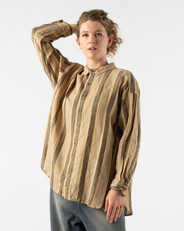 Ichi Antiquités Linen Stripe Shirt in Mustard