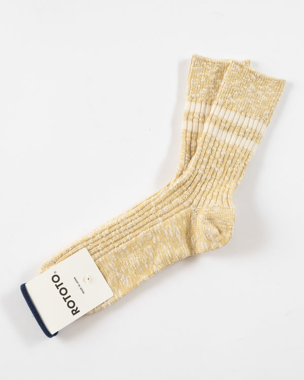 RoToTo OG Cotton Slub Stripe Crew Socks in Light Yellow