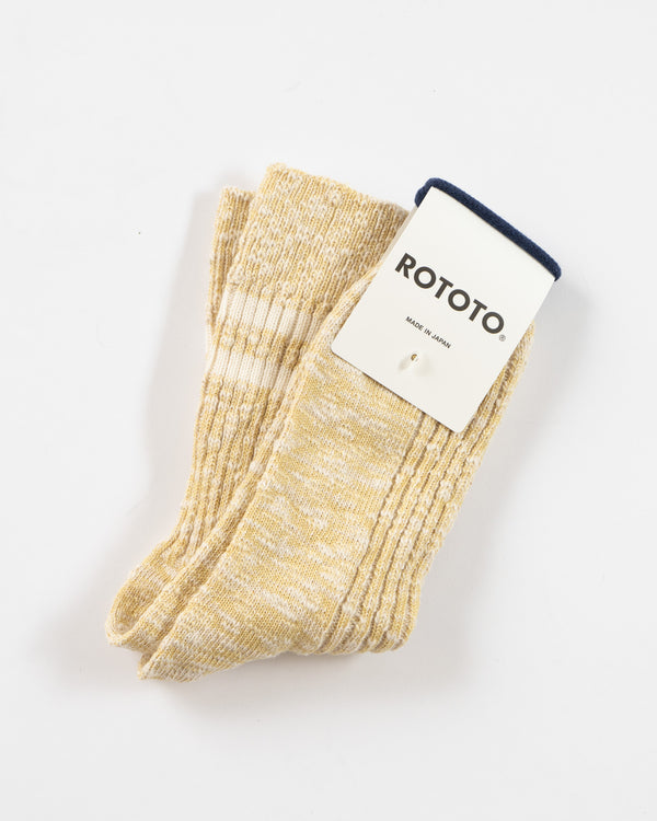 RoToTo OG Cotton Slub Stripe Crew Socks in Light Yellow